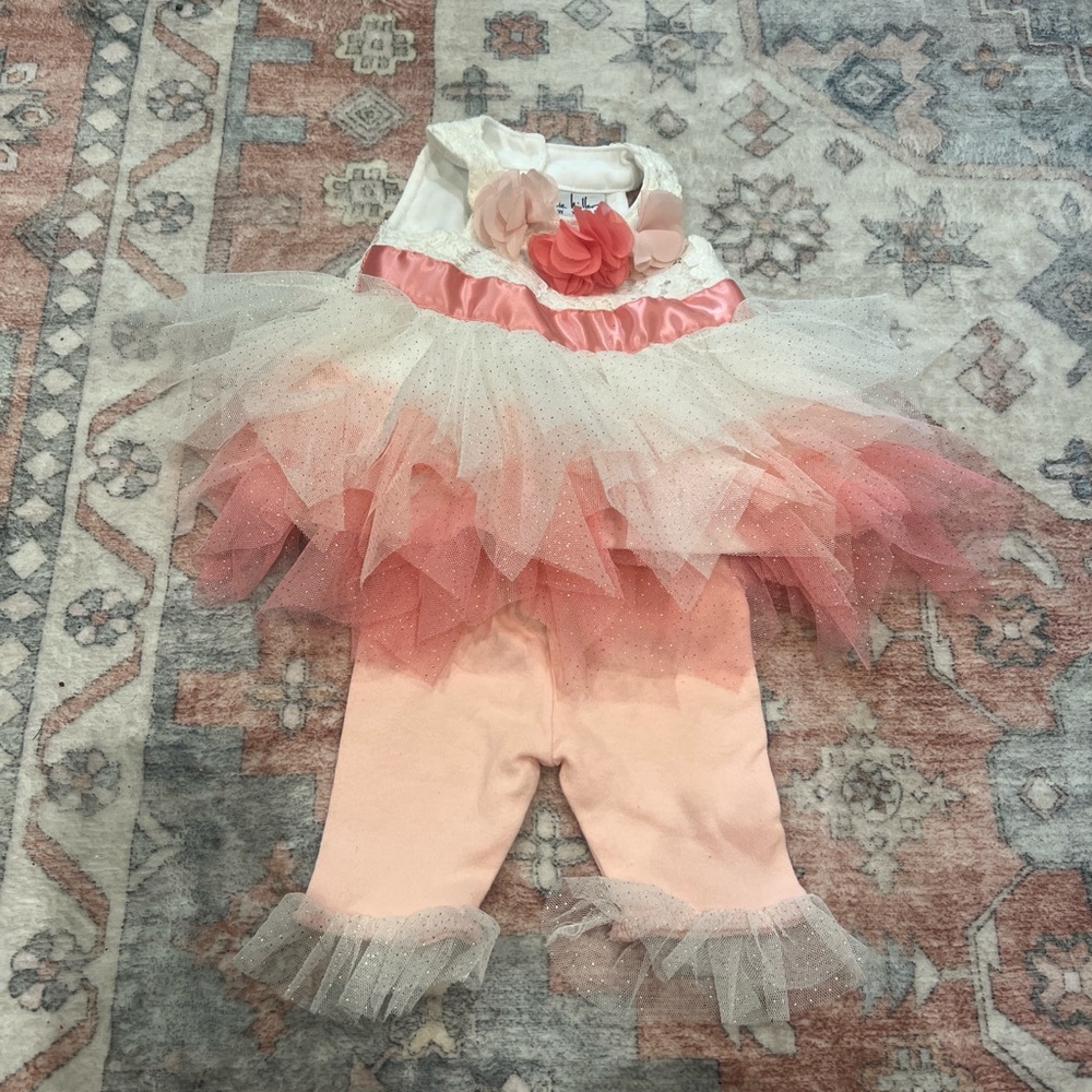 Pink & White Tulle Baby Dress with Floral Accent